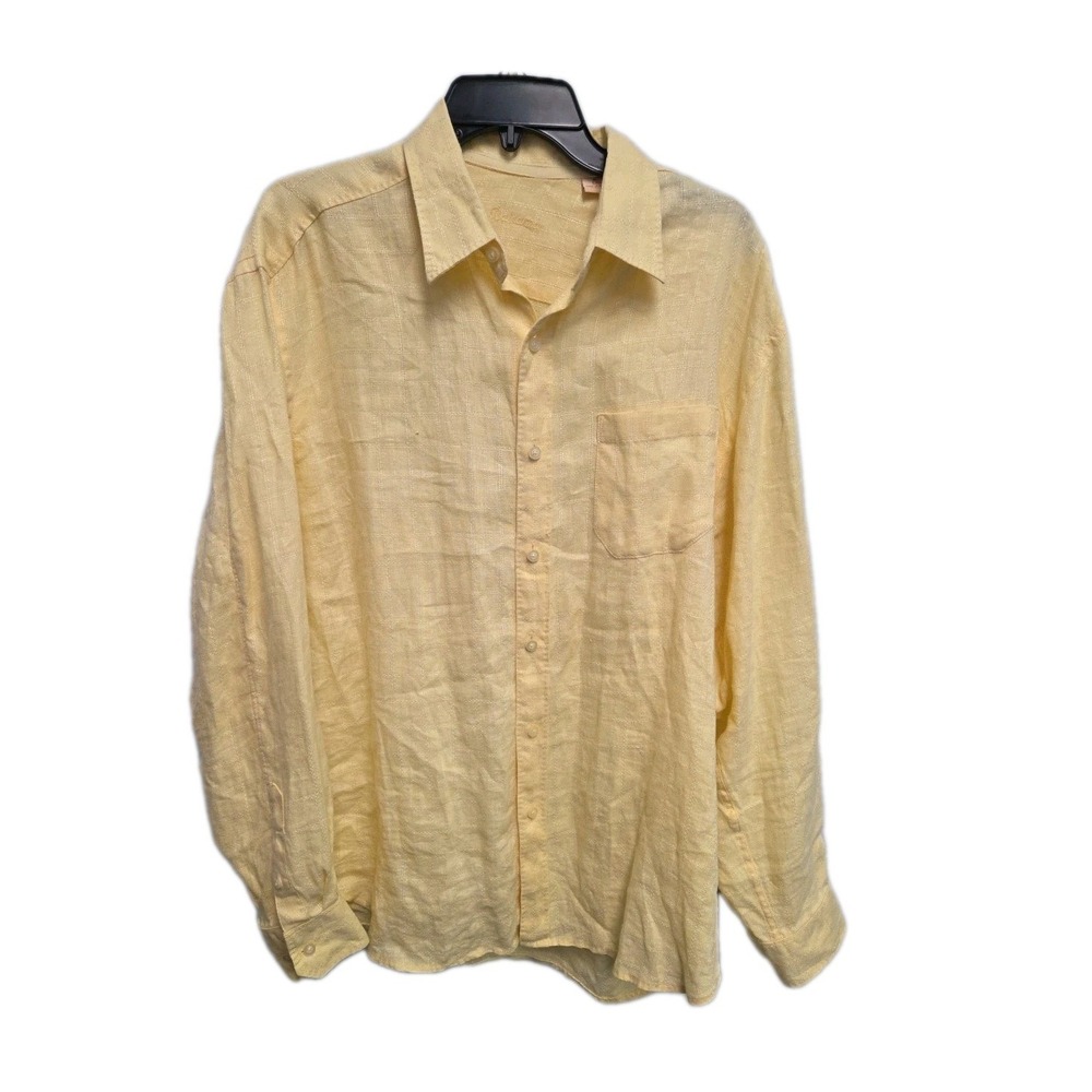 Tommy Bahama Mens 100% Linen Large Long Sleeve Button Up Shirt  Yellow Geo Print